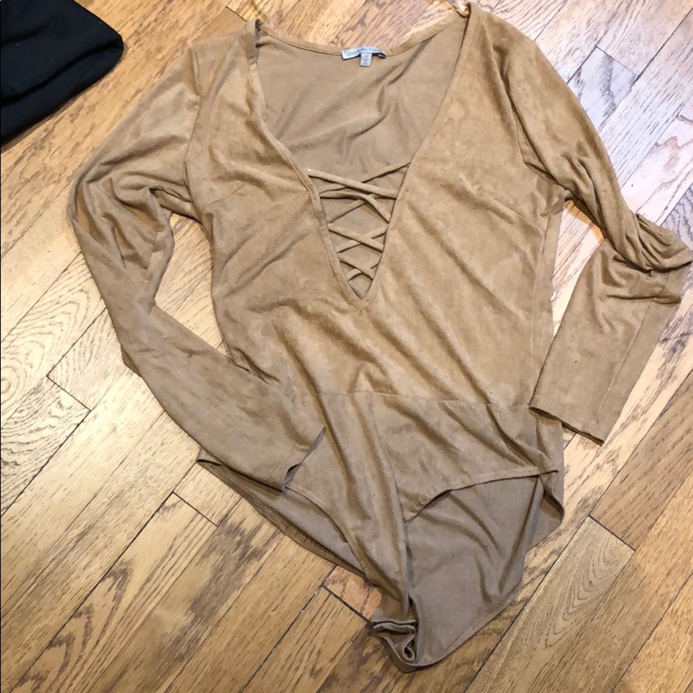 Leotard body suit one piece suede nude